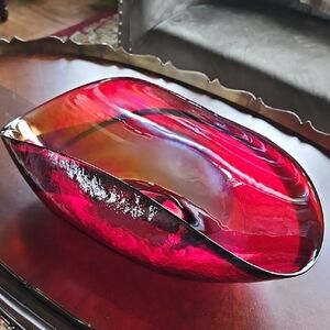 Artisan-crafted UV Reactive Italian Fiery Ruby Red Caldera Centerpiece